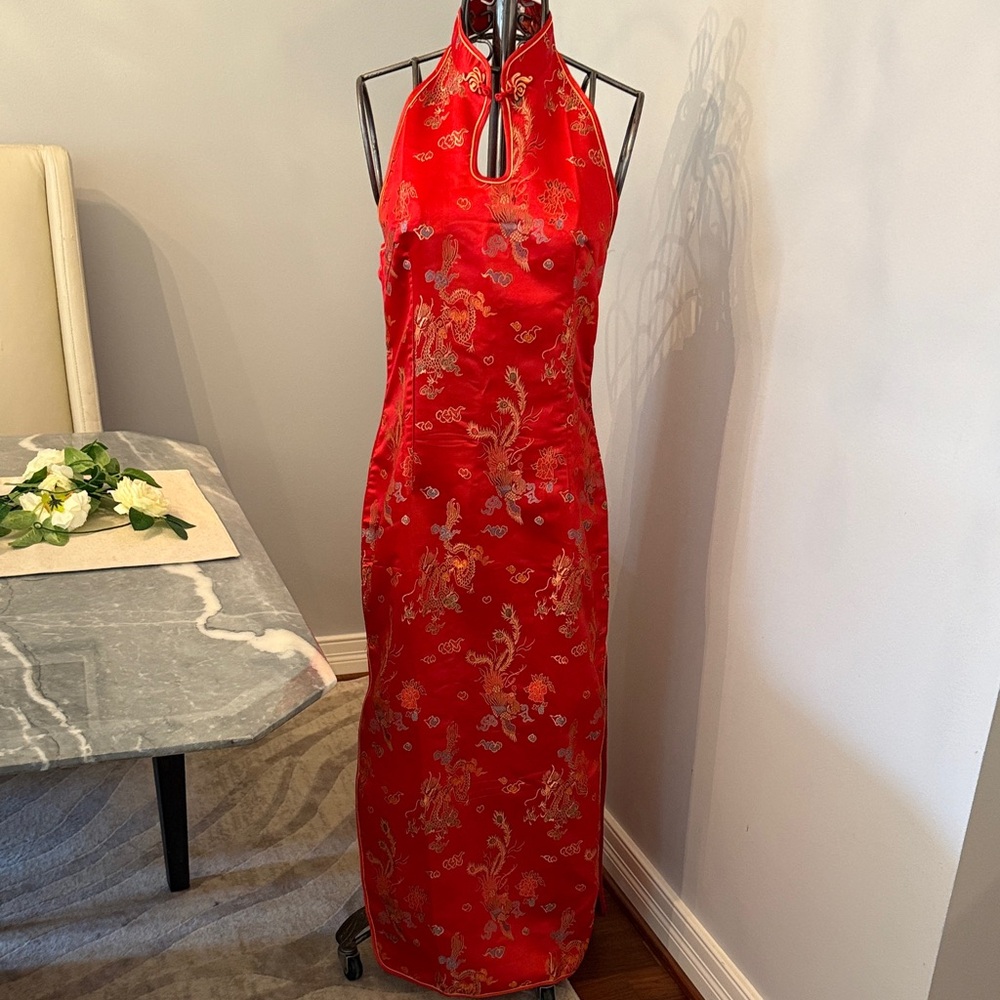Elegant Red Halter Neck Dress